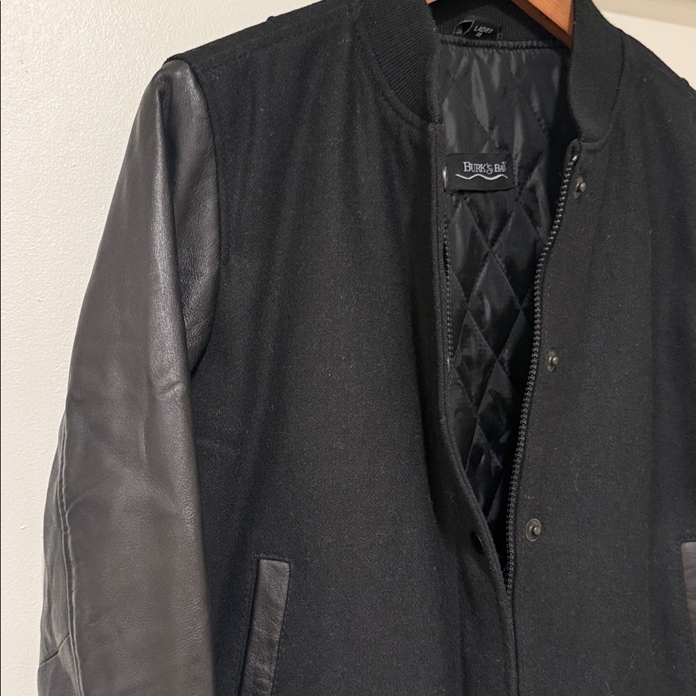 Burk’s Bay Black Women's Wool Leather Sleeve Varsity Jacket Sz M - Picture 4 of 9